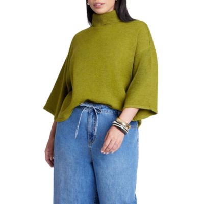 Women's Boxy Three Quarter Sleeve Turtleneck
