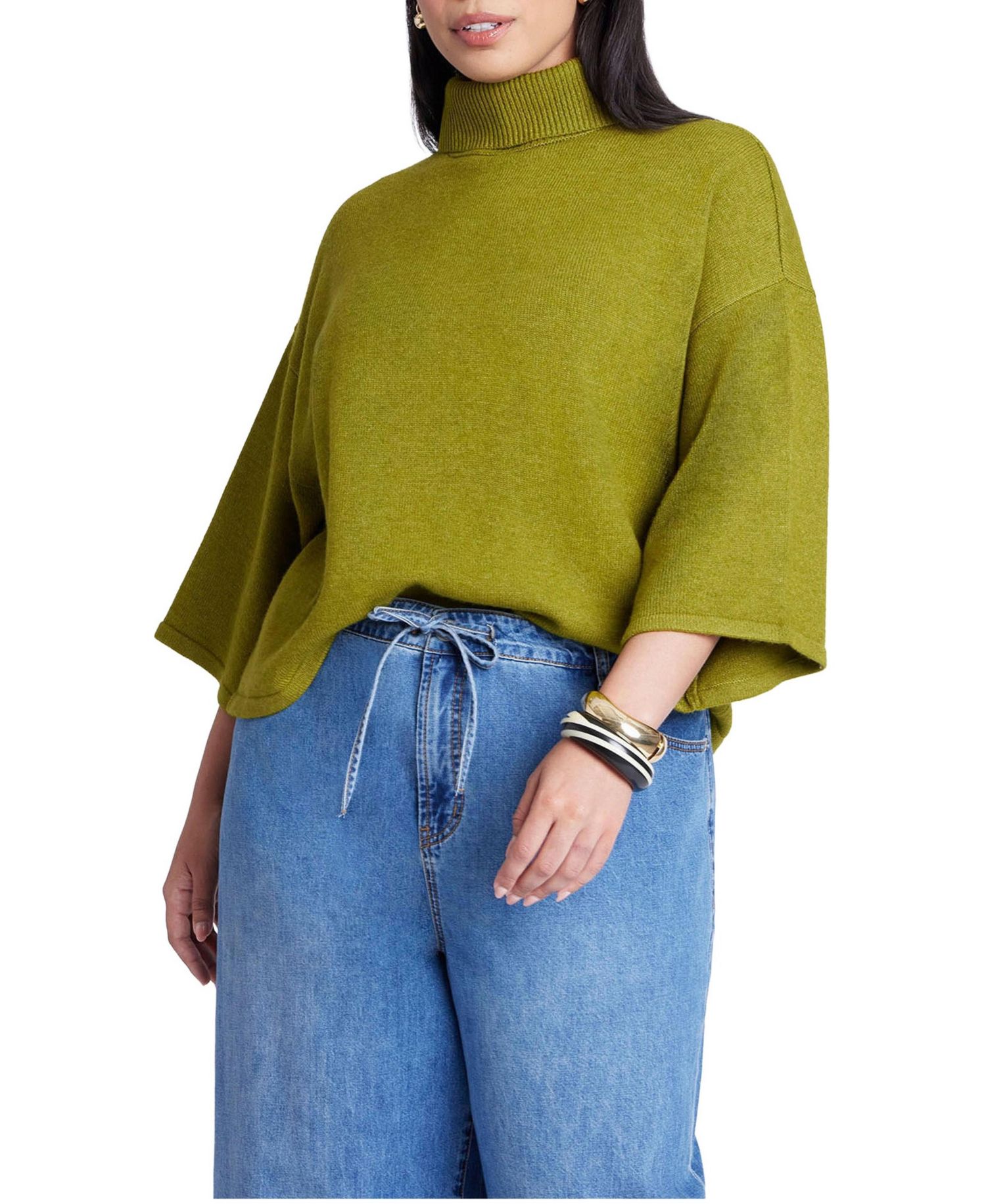 Women's Boxy Three Quarter Sleeve Turtleneck