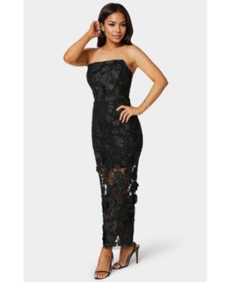 Women's Strapless 3D Lace Column Dress