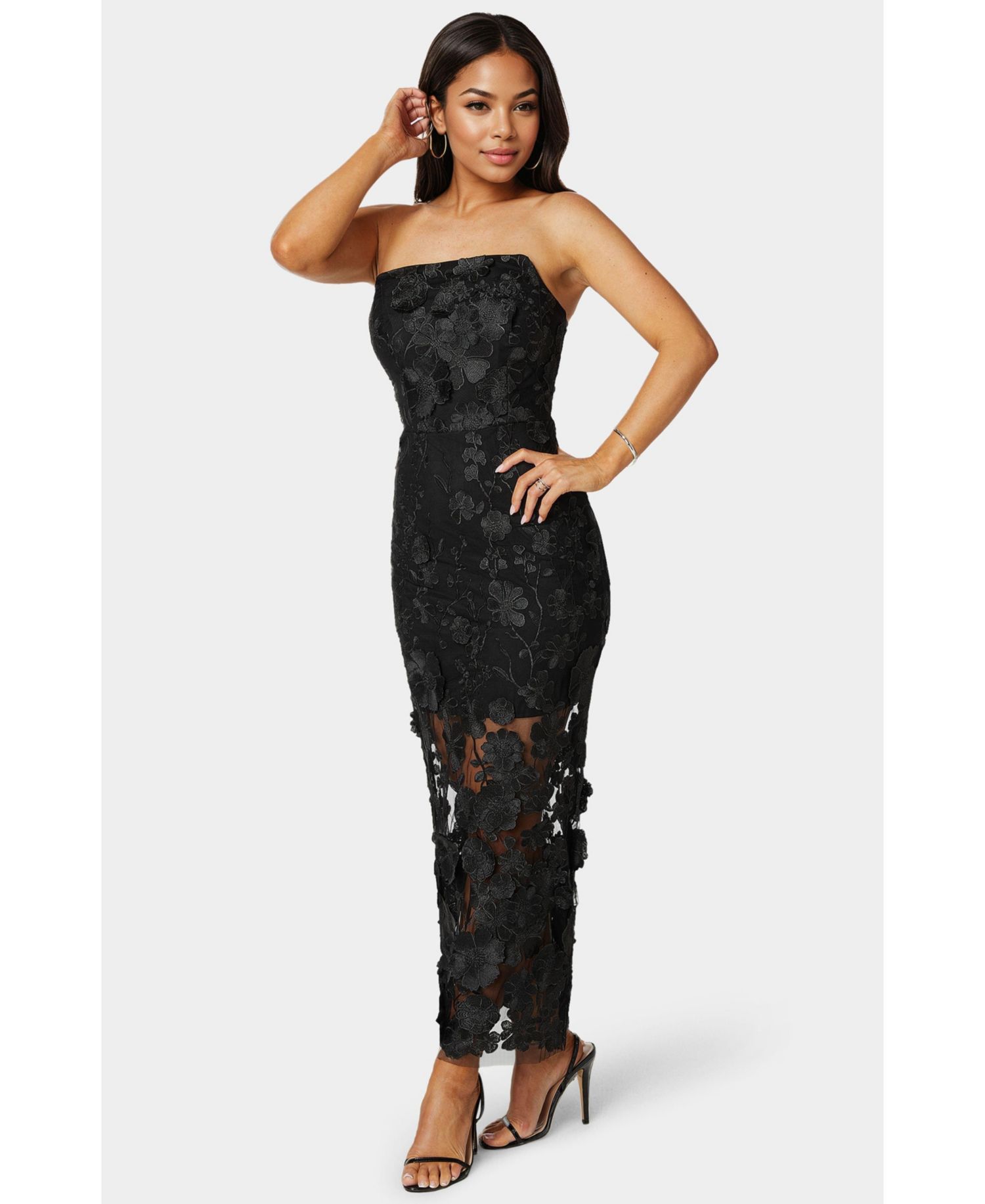 Women's Strapless 3D Lace Column Dress