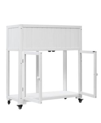 Patio Mini Wood Cold Frame, Compact 2 Doors Garden Greenhouse with Wheels