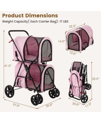 4-in-1 Double Pet Stroller w/ Detachable Carrier Travel Carriage for Cats