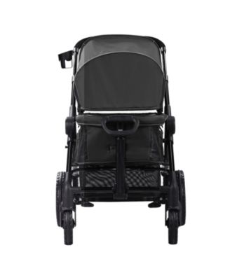 Toddler All-Terrain Stroller Wagon with 2 Seats Foldable Design Canopy Snack Tray and Cup Holders