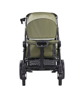 Toddler All-Terrain Stroller Wagon with 2 Seats Foldable Design Canopy Snack Tray and Cup Holders