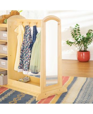 EdQ Dress Up Storage with Bins - Natural: Wooden Montessori Closet Organizer for Costumes and Kids' Pretend Play Toys