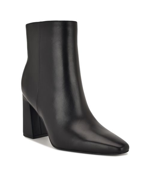 Женские ботинки Nine West Reraye Block Heel Ankle Booties, цвет: Чёрный кожаный