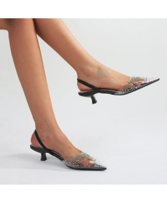 Mabel Clear Rhinestone Kitten Heels