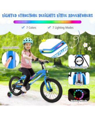 18 Inch LED Lighted Kids Bike with Training Wheels and Headlight for Ages 4-8 Years