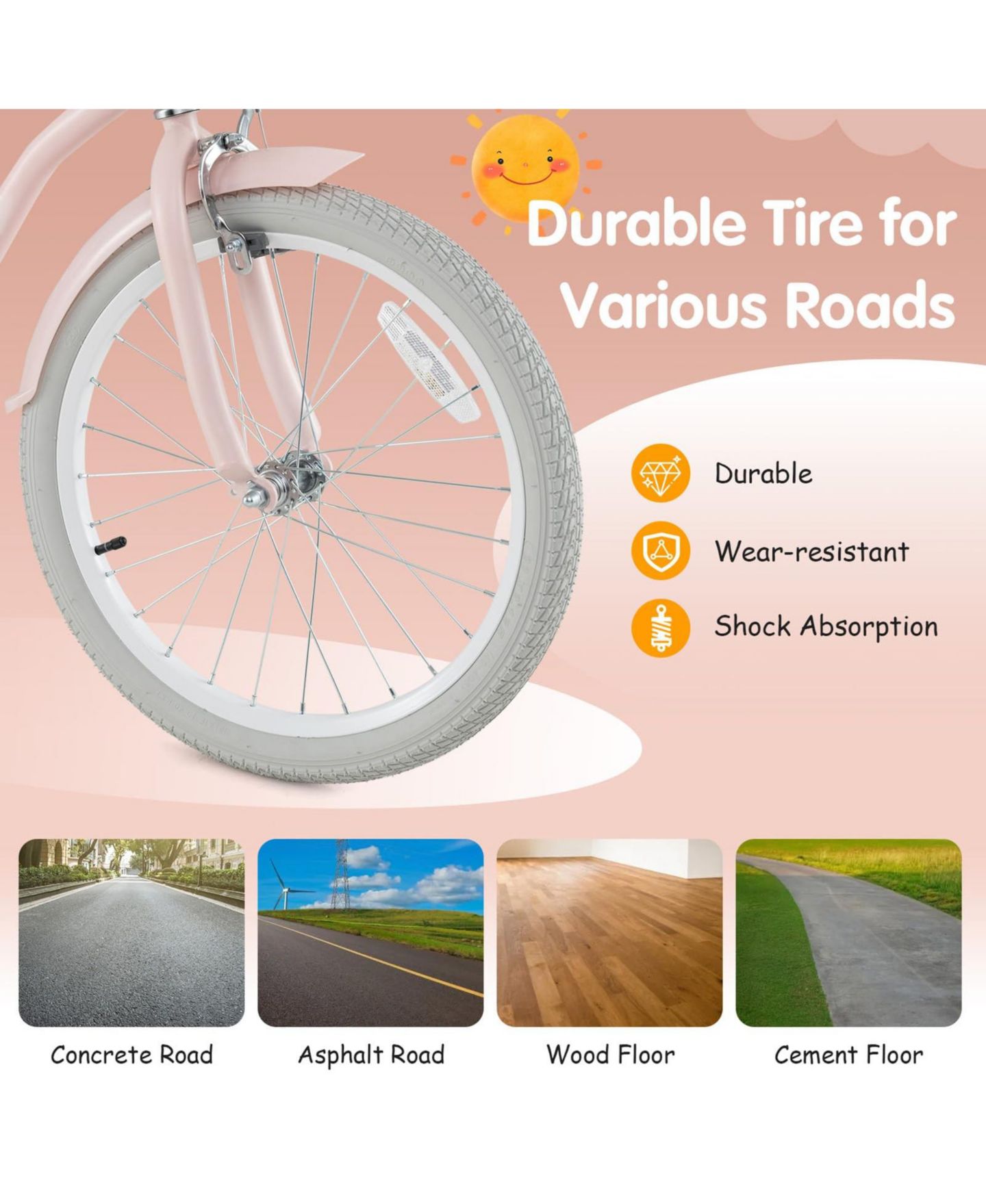 Детская игрушка Mecale 20 Inch Adjustable Dual-Brake Bicycle, 3–8 лет, цвет: Серый — фото 5
