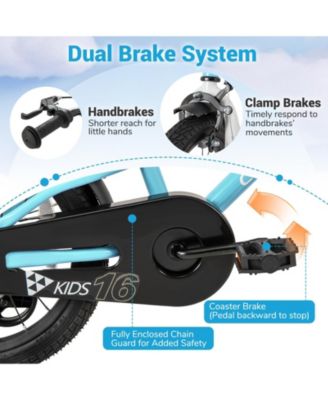 Kids Bike 16-Inch Children Training Bicycle with 2 Brake for 3-8 Years Old