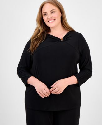 Anne Klein - Plus Size Gathered-Front Top