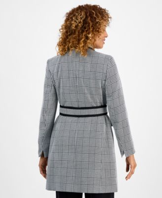 Women's Framed Plaid Belted Wide-Leg Pantsuit Set, Regular & Petite