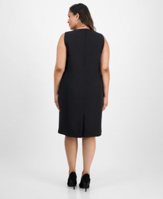 Plus Size Houndstooth Topper Jacket & Sleeveless Dress Suit Set