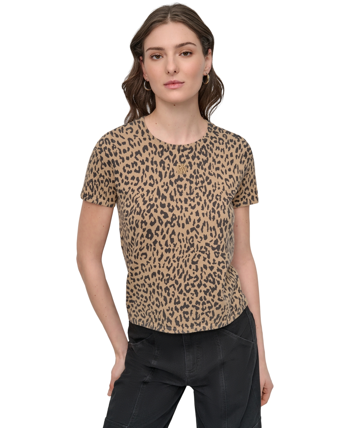 Petite Animal Print Short-Sleeve T-Shirt - Tavertine Combo