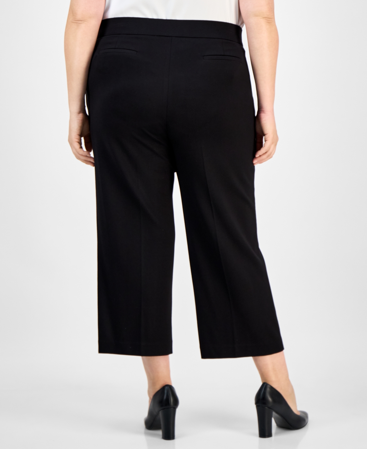 Anne Klein Womens High Rise Pull On Crop Wide Leg Pants Xxs P Xxl In Black
