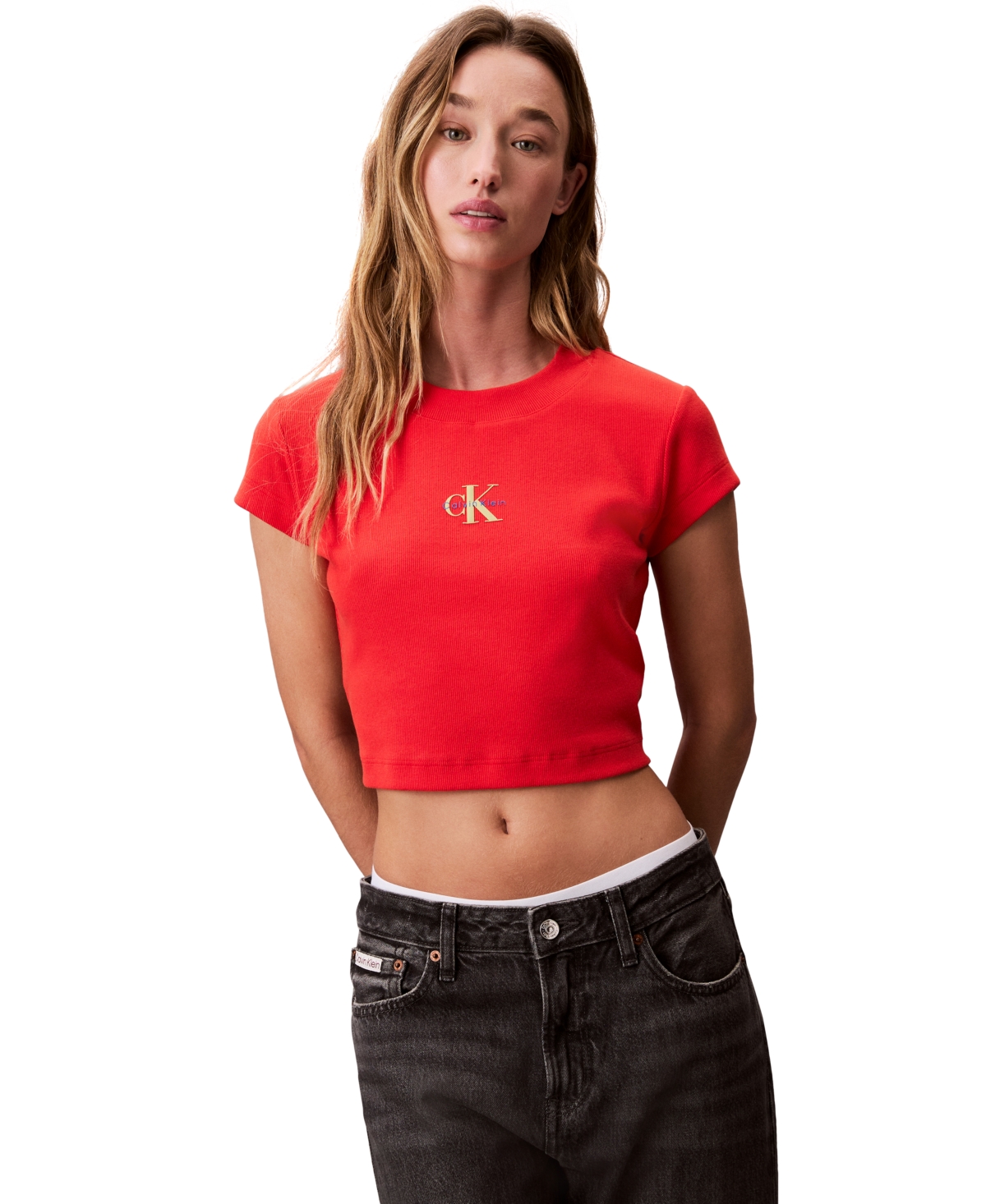 Calvin Klein Jeans Est.1978 Monogram Baby Tee In Red