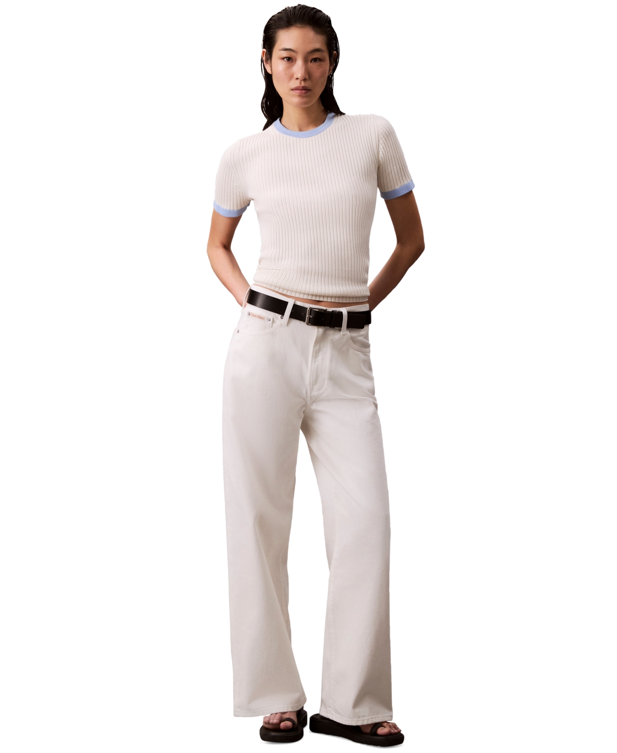 Calvin Klein Jeans Est.1978 Calvin Klein Women's Cotton Ribbed Slim T-shirt In Neutral