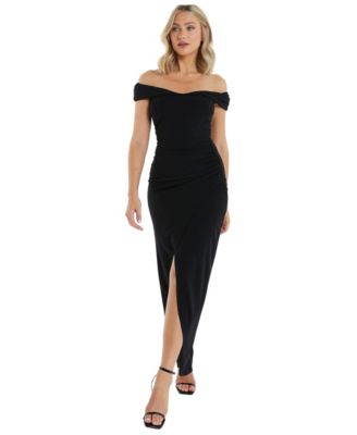 Women's Scuba Crepe Bardot Ruched Maxi Dress - Black
