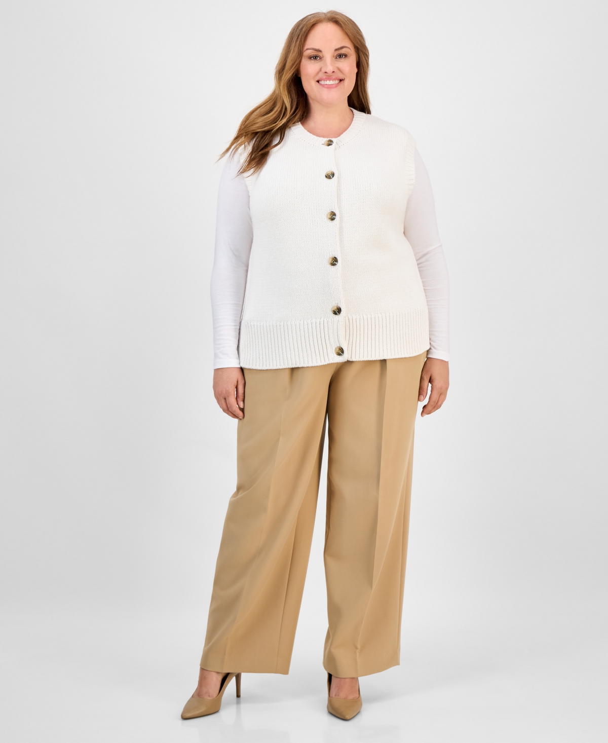 Anne Klein Plus Size Cardigan Sweater In White