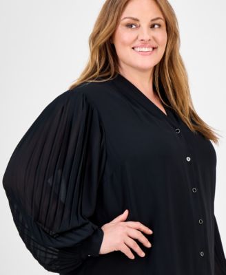 Plus Size V-Neck Button-Down Top