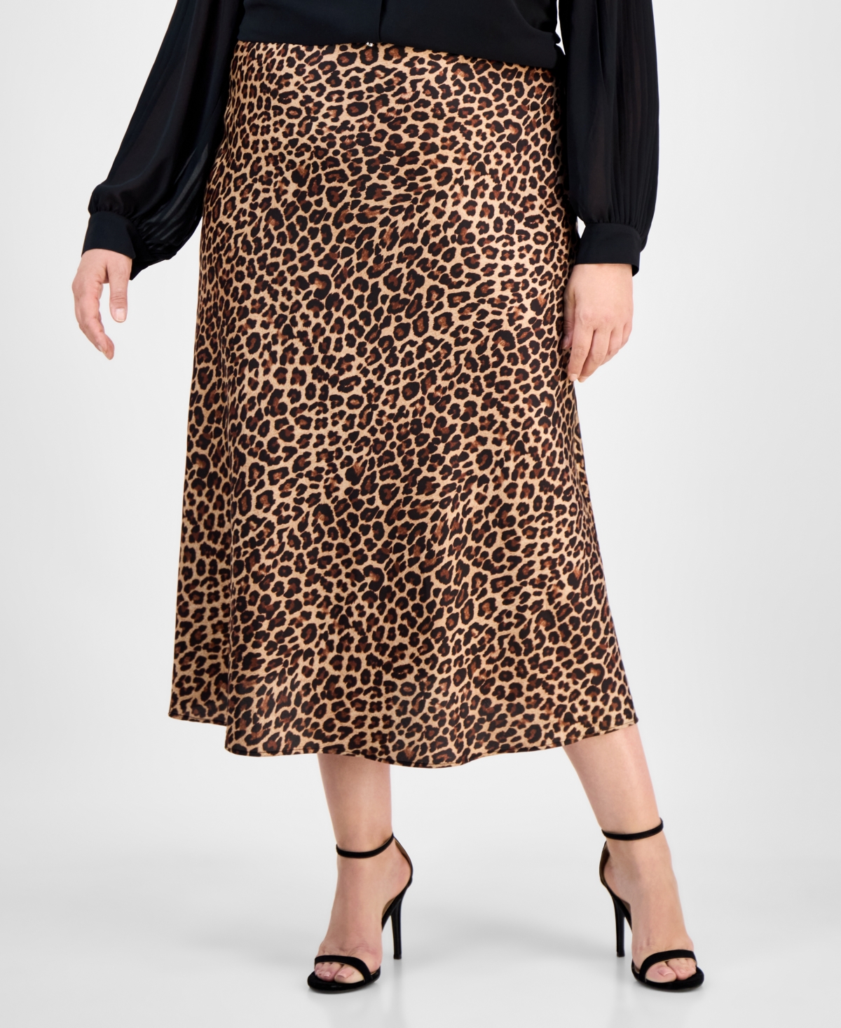 Anne Klein Plus Size Flared Leopard-print Maxi Skirt In Multi