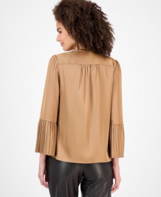 Petite Tie-Neck Pleat-Sleeve Blouse 