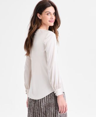 Petite Cowl-Neck Long-Sleeve Top