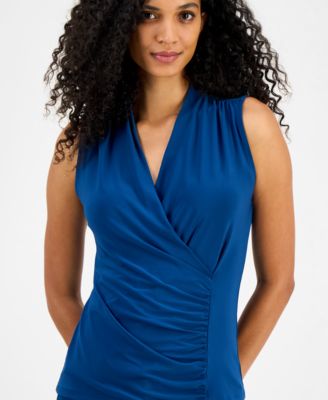 Women's Shirred Surplice-Neck Sleeveless Top