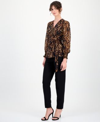 Women's Animal-Print Wrap Top