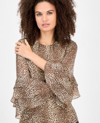 Women's Printed Ruffle-Cuff 3/4-Sleeve Blouse