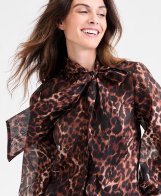 Petite Printed Mock-Neck Raglan-Sleeve Blouse