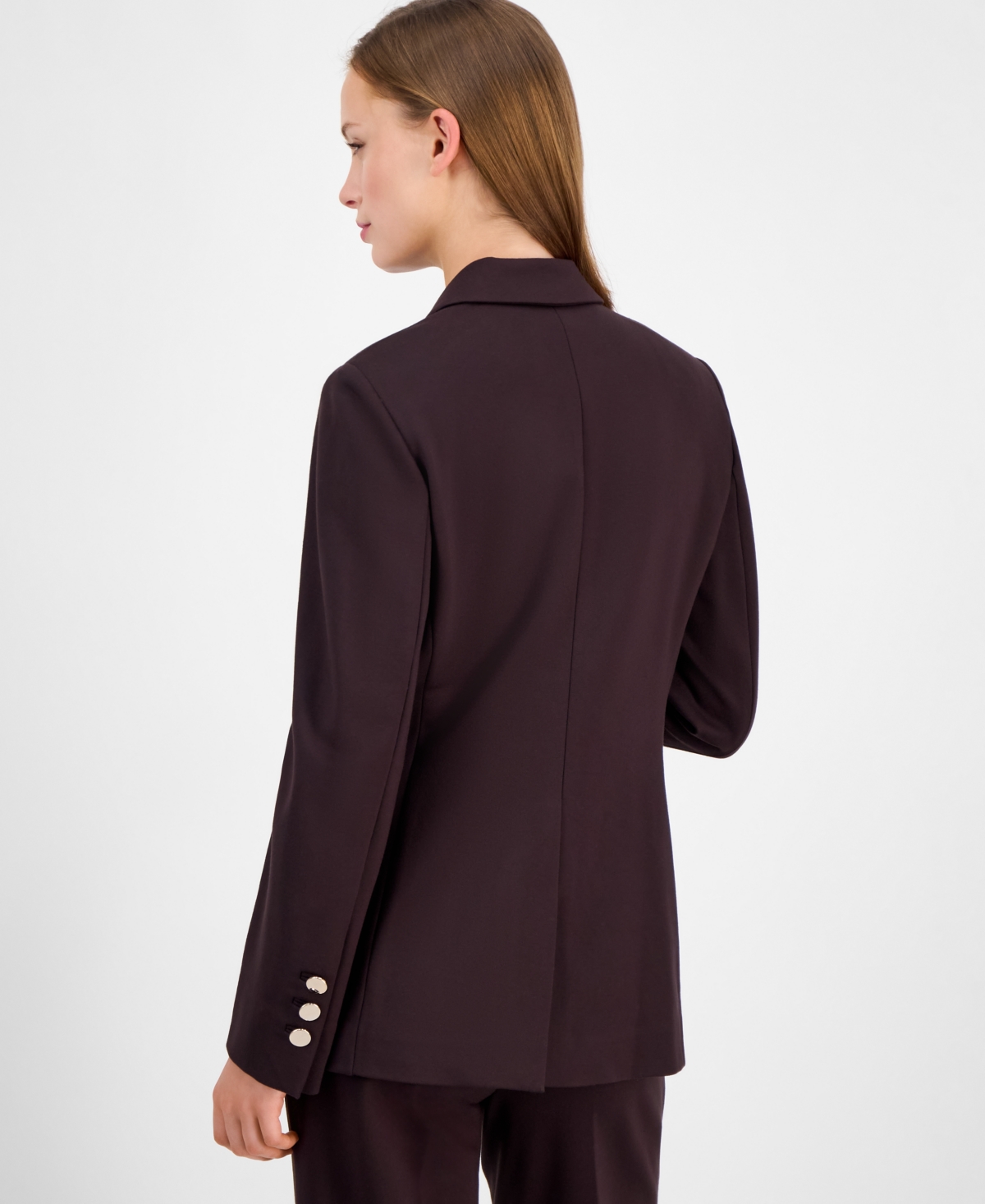Anne Klein Petite One-button Triple-pocket Jacket In Burgundy