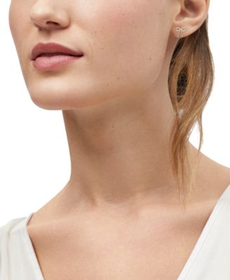 Polished Beaded Bow Stud Earrings in 10k Gold