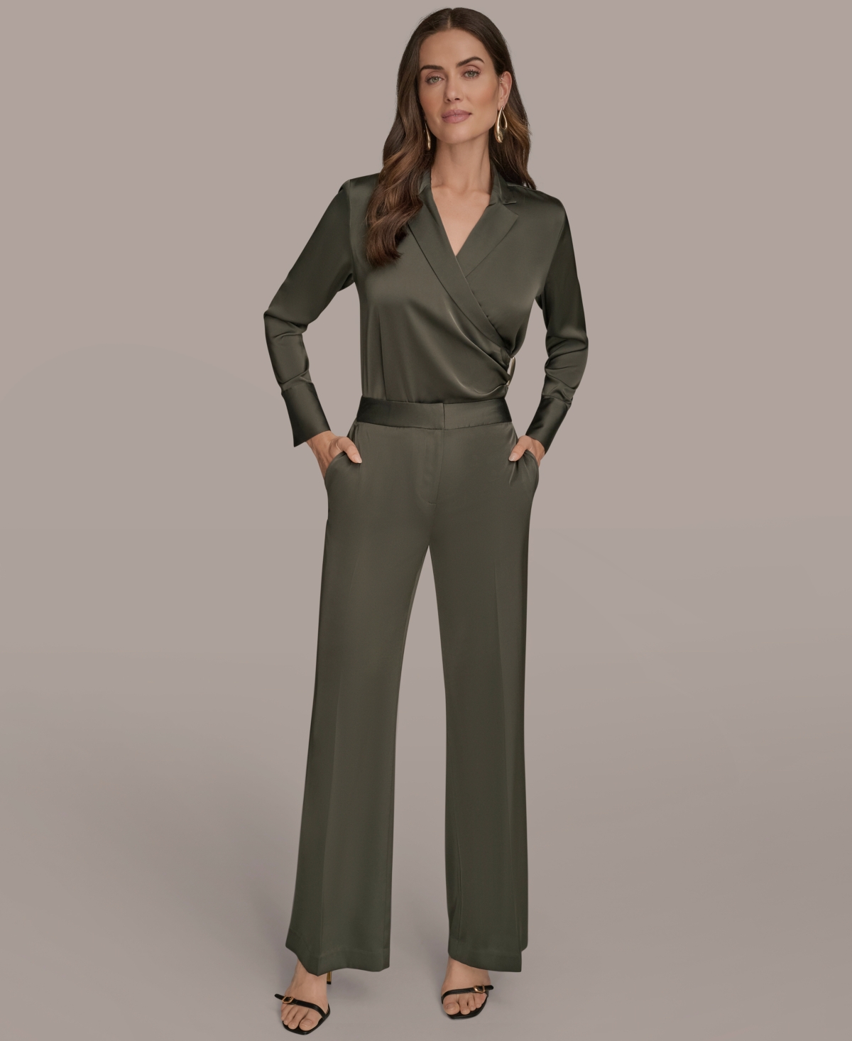 Donna Karan Women's Charmeuse Wide-leg Pants In Green