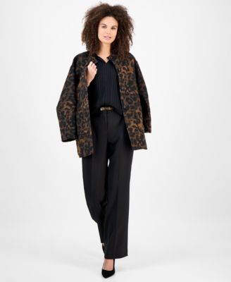 Petite Animal-Print Button-Front Long-Sleeve Jacket 