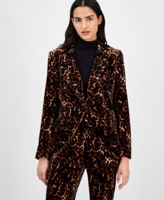 Petite Animal-Print Notched Collar Blazer