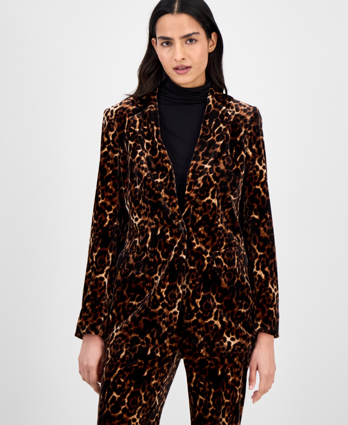 Anne Klein Petite Animal-print Notched Collar Blazer In Multi