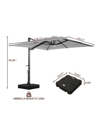 120" Square Cantilever Umbrella with Detachable LED Atmosphere Light, Bluetooth Player and Weight Base