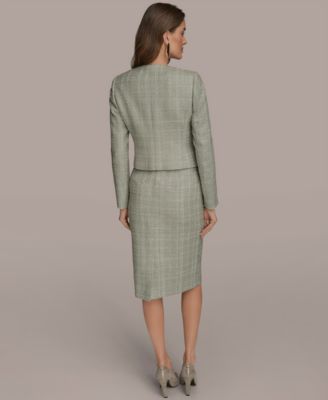 Donna Karan Womens Collarless Tweed Jacket Pencil Skirt In Green