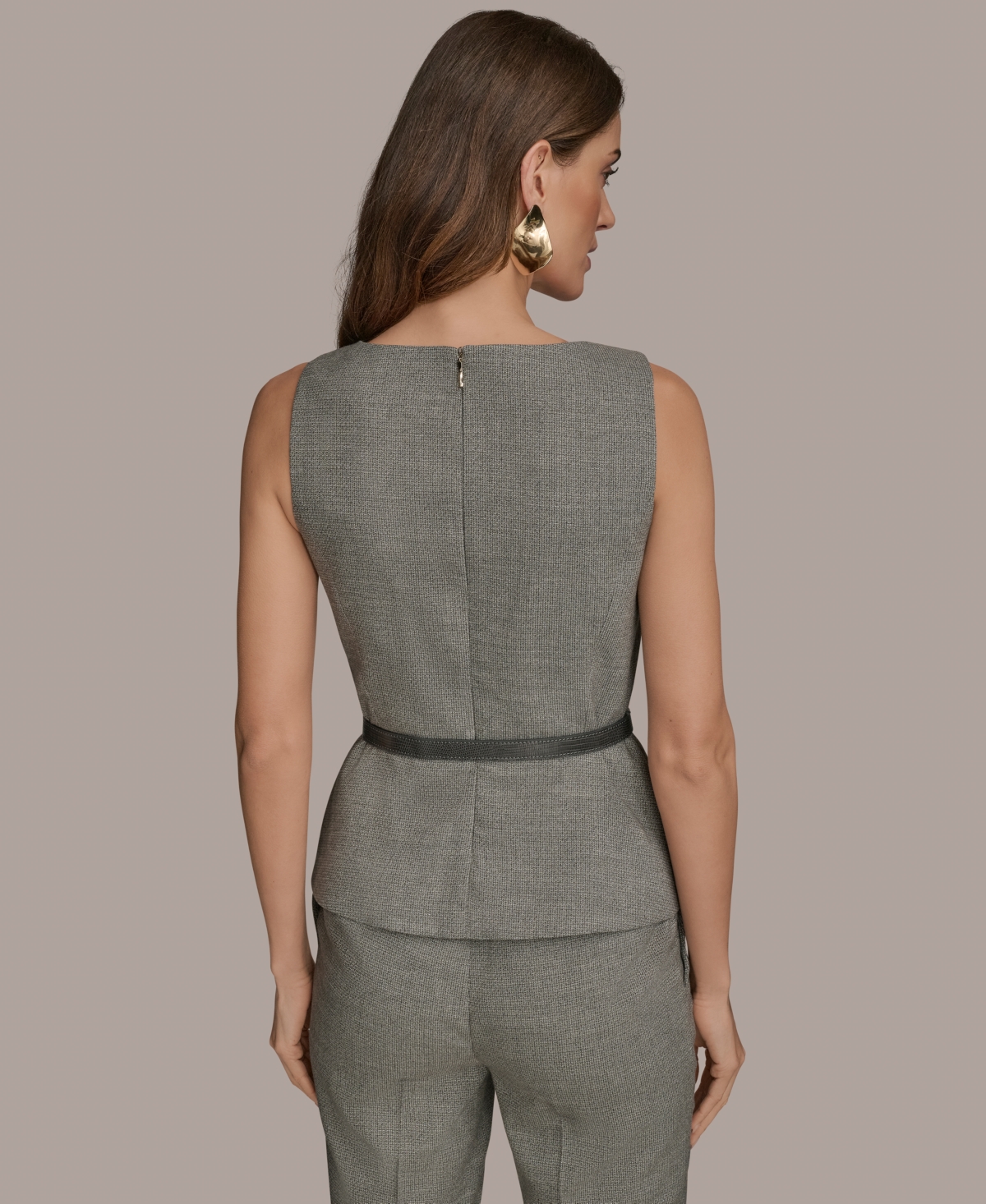 Donna Karan New York Women's Sleeveless Belted V-Neck Top