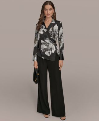 Women's Long-Sleeve Printed Shawl-Collar Blouse