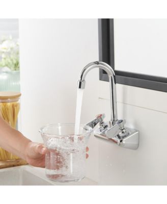 Double Handle Wall Mount Kitchen Faucet Standard Kitchen Faucet With Swivel Spout 4&amp;#x22; Center in Polished Chrome