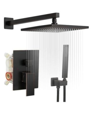 Luxurious Single Handle 2-Spray 12 in. Wall Mount Square Shower Head with Hand Shower Faucet in Brushed Gold