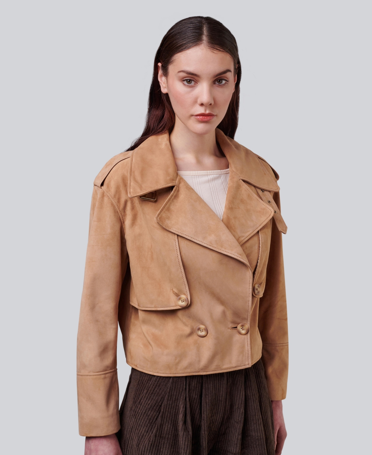 Women's Suede Cropped Trench Style Jacket, Created For Macy's - Pastel brown