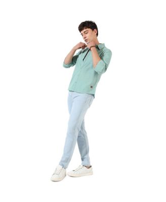 Men's Solid Aqua Green Regular Fit Casual Shirt
