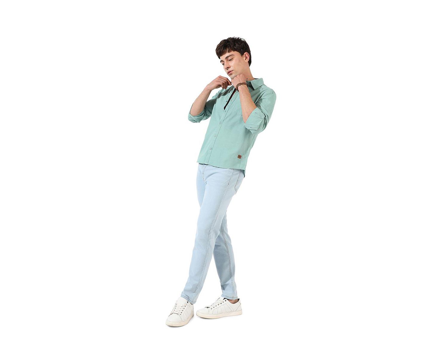 Men's Solid Aqua Green Regular Fit Casual Shirt