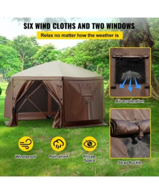 6-Sided Pop-Up Camping Gazebo Tent for 8 Person Waterproof Screen Shelter with Bag