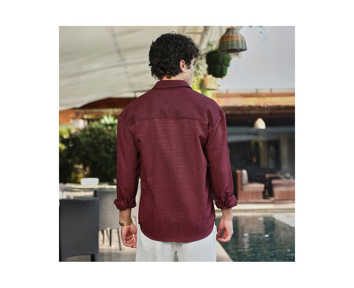 Men's Wine Red Modular Solid Oversized Shirt