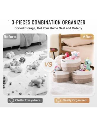 Woven Cotton Rope Baskets 3 Pack for Organizing Closet Shelf or Kids Room