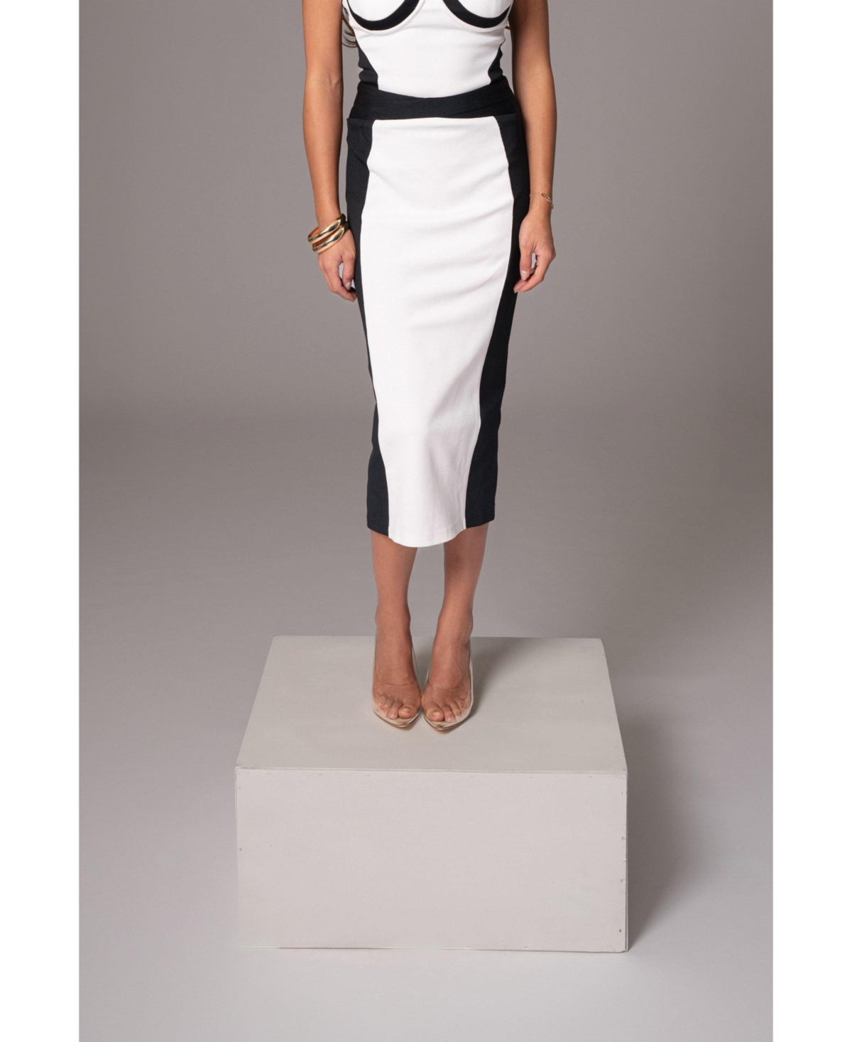 Celebration Colorblock Midi Skirt - Taupe/tan
